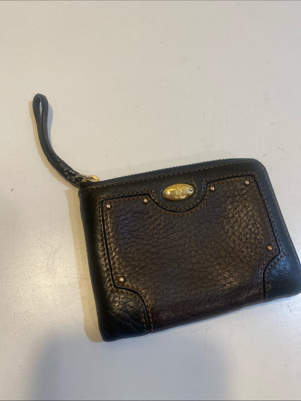 Textured Black Leather Zip Wristlet Wallet